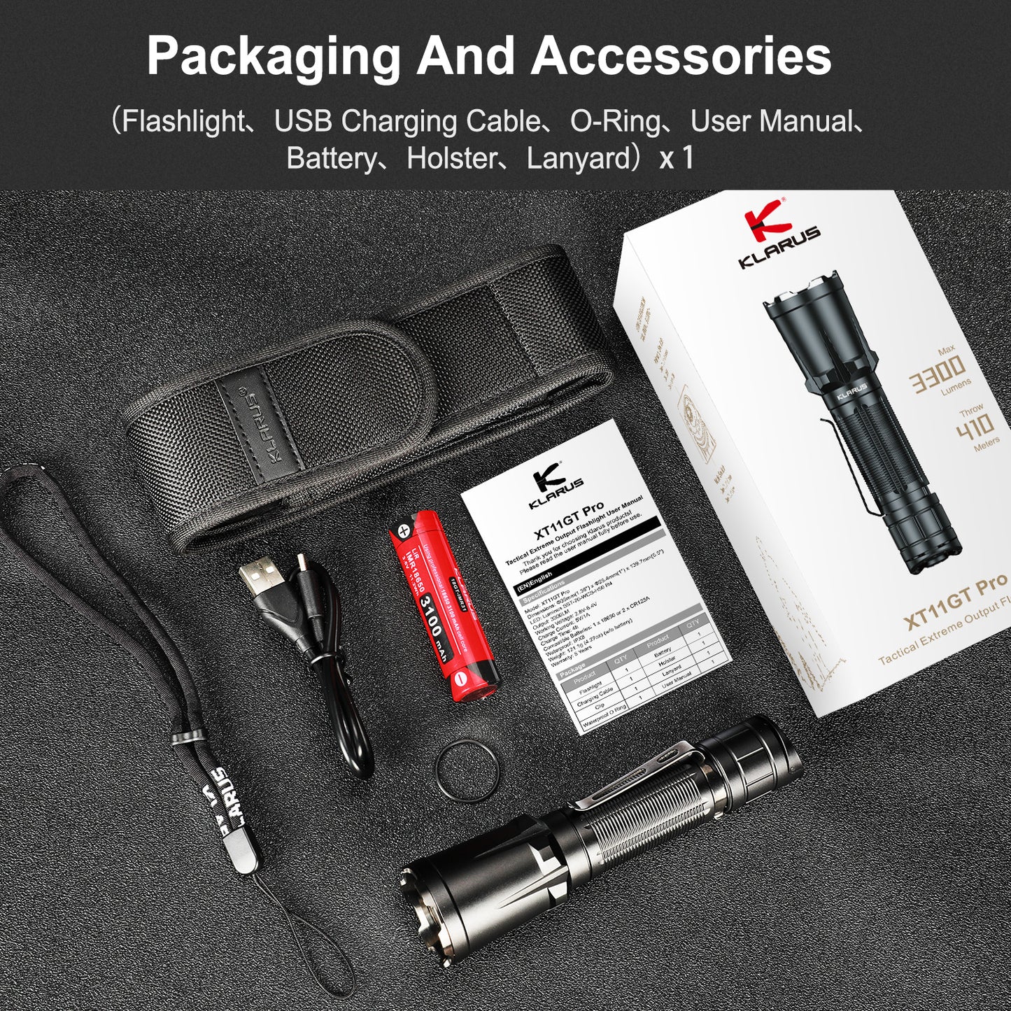 KLARUS XT11GT PRO 3300 LM 3100mAh Tactical Flashlight