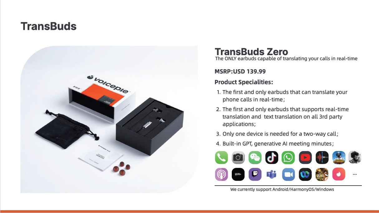 VoicePie TransBuds The First-and-Only earbuds that enables 2-way call translation (Philippines Market only)