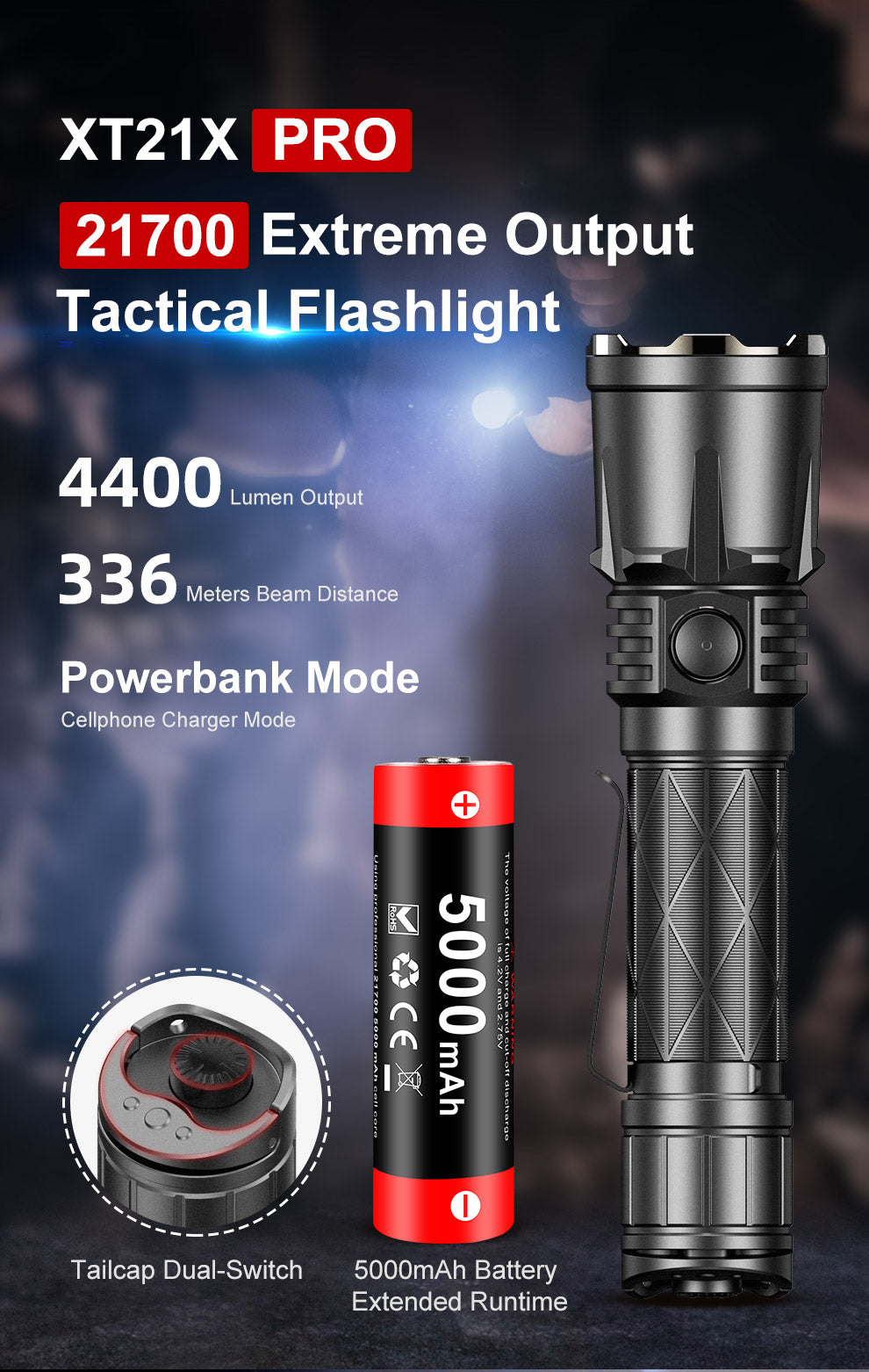 KLARUS XT21X Pro 4400 Lumens Extreme Output Tactical Flashlight