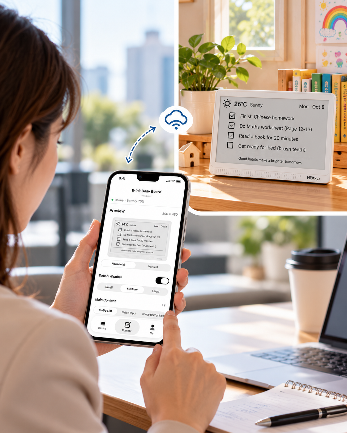 Hi3txyz 7.5” E-Ink Daily Board – Smart Daily Planner & Reminder
